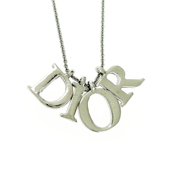 Christian Dior Logo Necklace Silver Necklace